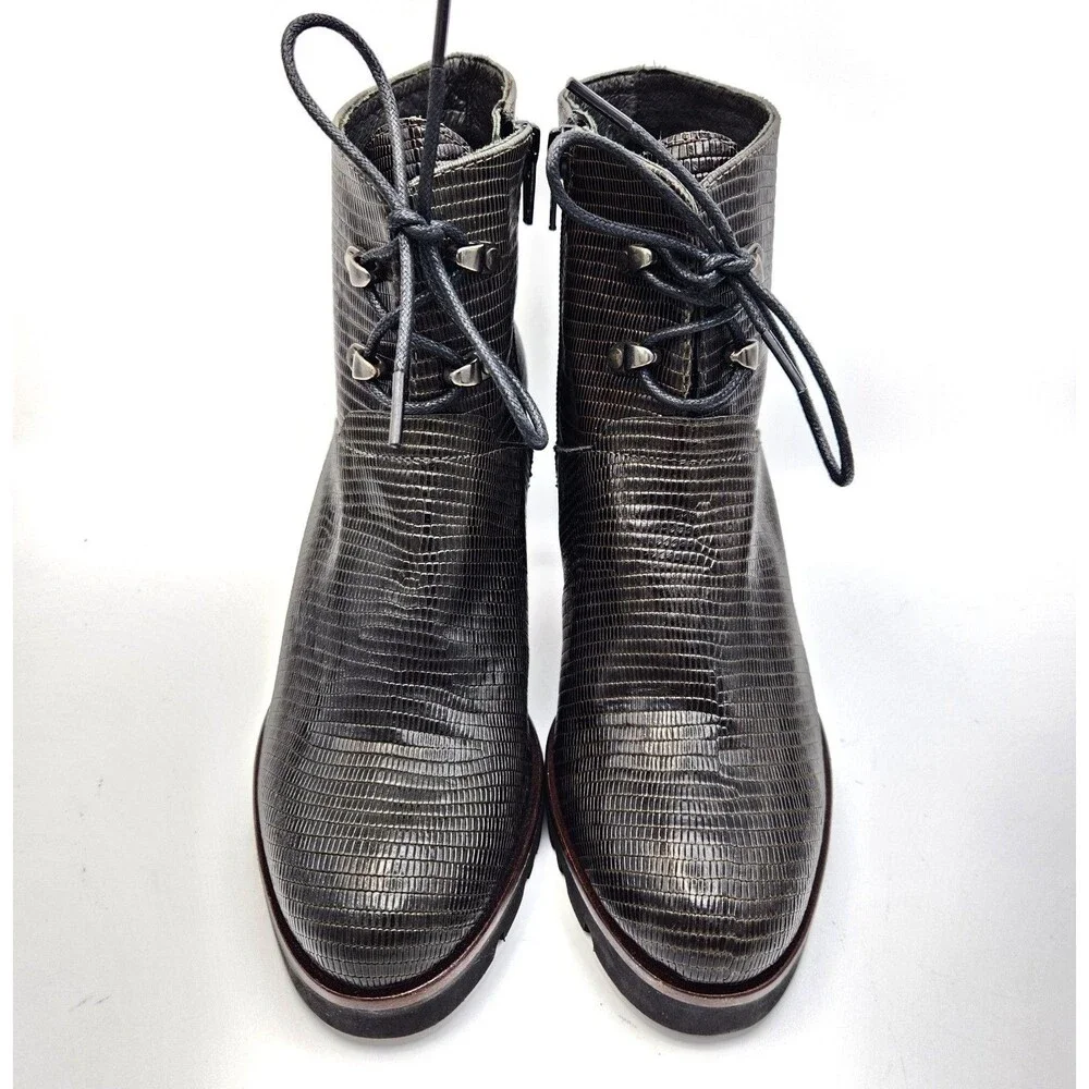 Zinda Lizard Embossed Leather Ankle Boots Chunky Lug Sole 37/US7 Edgy Streetwear
